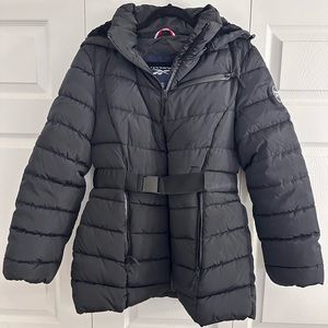Reebok black puffer parka with belt size L